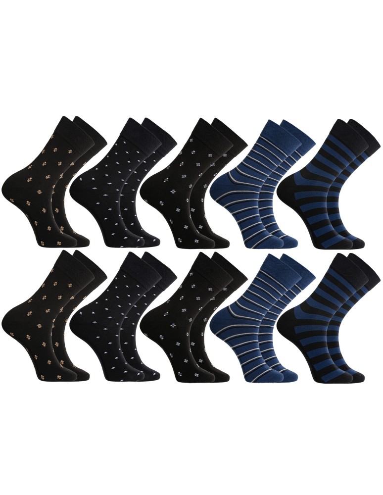 Skarpetki długie - Skarpety męskie garniturowe eleganckie bawełniane w różne wzory 10-pak WIELOKOLOROWY - produkt moraj.pl 1