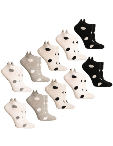 Stopki damskie bawełniane skarpetki w grochy z ozdobną zapiętką 10-pak - WIELOKOLOROWY