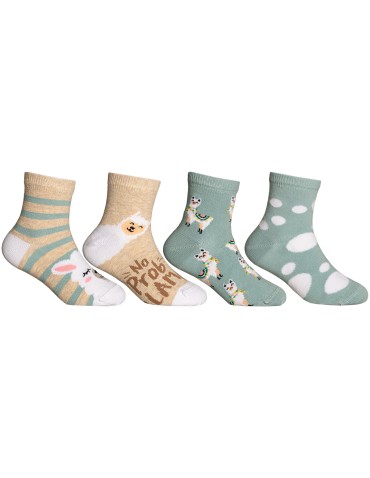 Skarpetki dziewczęce bawełniane kolorowe w lamy 4-pak - WIELOKOLOROWY