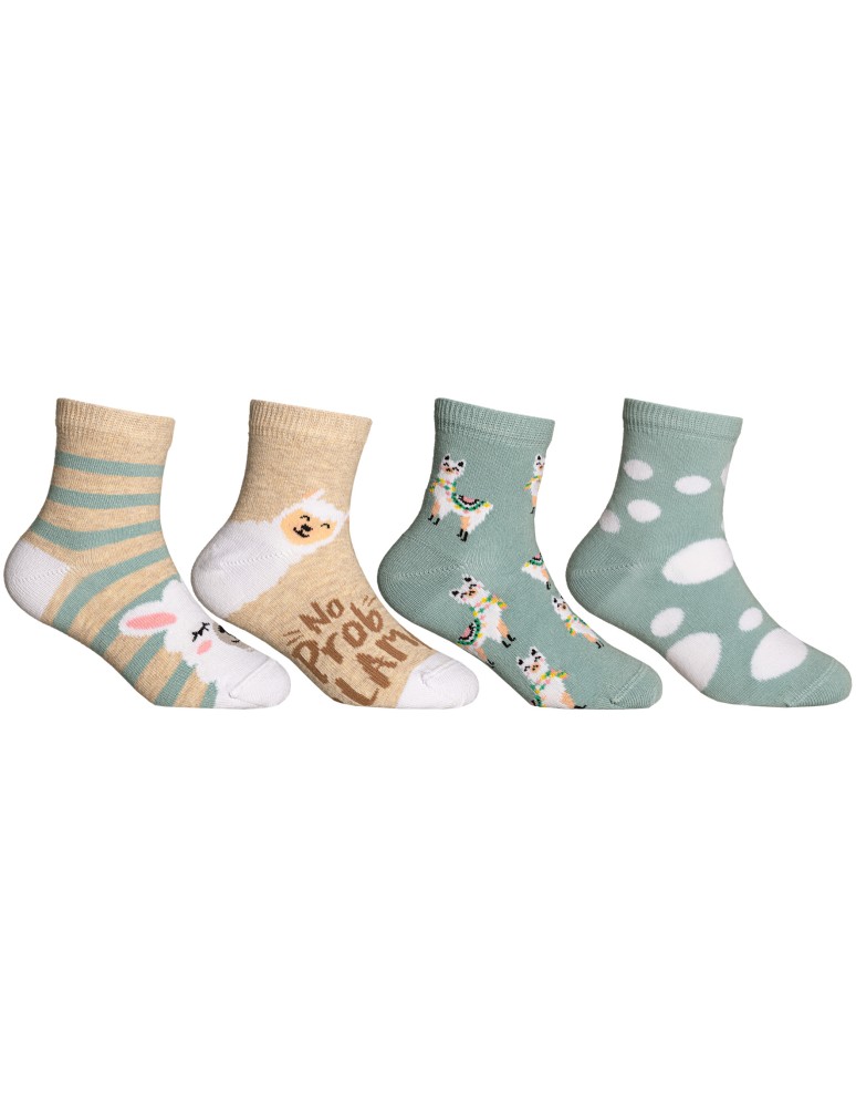 Długie - Skarpetki dziewczęce bawełniane kolorowe w lamy 4-pak WIELOKOLOROWY - produkt moraj.pl 1