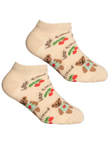 Skarpetki dziewczęce bawełniane z motywem misia i wisienek 3-pak - WIELOKOLOROWY  - produkt 2