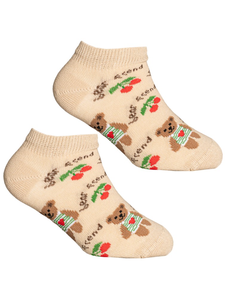 Stopki - Skarpetki dziewczęce bawełniane z motywem misia i wisienek 3-pak WIELOKOLOROWY  - produkt moraj.pl 2