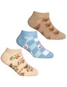 Skarpetki dziewczęce bawełniane z motywem misia i wisienek 3-pak WIELOKOLOROWY