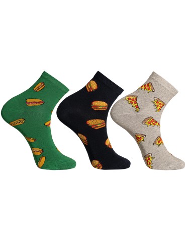 Skarpetki męskie bawełniane wzorzyste kolorowe z motywem Fast Food 3-pak - WIELOKOLOROWY