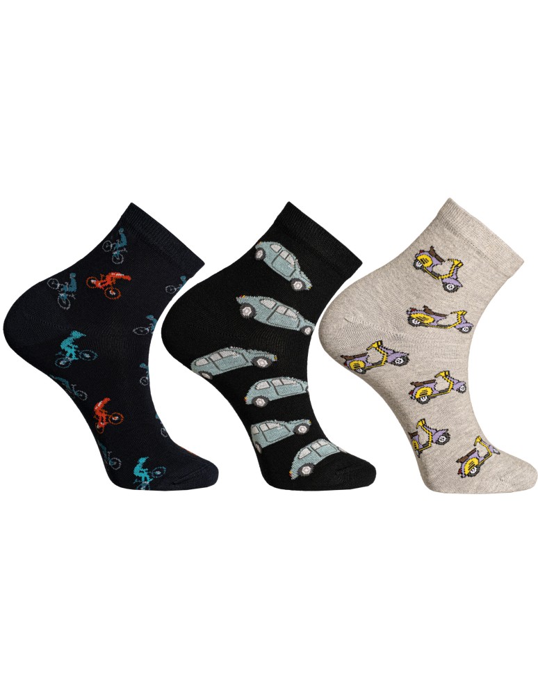 Skarpetki za kostkę - Skarpetki męskie bawełniane z motywem motoryzacji 3-pak WIELOKOLOROWY - produkt moraj.pl 1