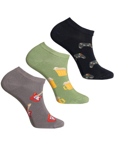 Stopki męskie bawełniane wzorzyste z motywem gitary i pada do gier 3-pak