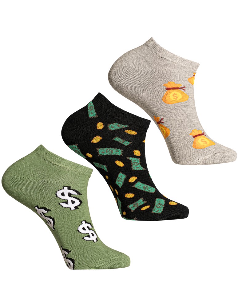 Stopki klasyczne - Skarpetki męskie stopki bawełniane kolorowe wzór w banknoty 3-pak WIELOKOLOROWY - produkt moraj.pl 1