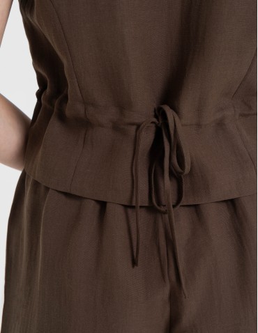 Kamizelki damskie - Kamizelka damska casual krótka garniturowa z regulacją z tyłu CIEMNY BRĄZ - produkt 4