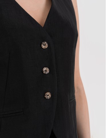 Kamizelka damska casual krótka garniturowa z regulacją z tyłu - CZARNY  - produkt 2