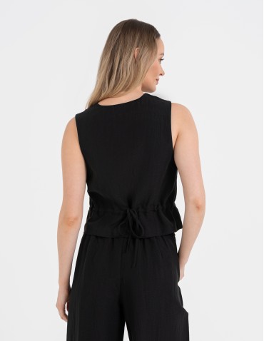 Kamizelki damskie - Kamizelka damska casual krótka garniturowa z regulacją z tyłu CZARNY - produkt 3