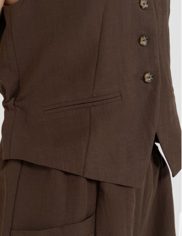 Kamizelki damskie - Kamizelka damska casual krótka garniturowa z regulacją z tyłu CIEMNY BRĄZ - produkt 3