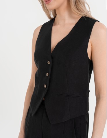 Kamizelki damskie - Kamizelka damska casual krótka garniturowa z regulacją z tyłu CZARNY - produkt 4