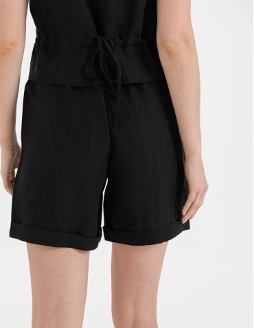 Szorty materiałowe - Spodenki damskie casual szorty z wysokim stanem i kieszeniami CZARNY - produkt 3