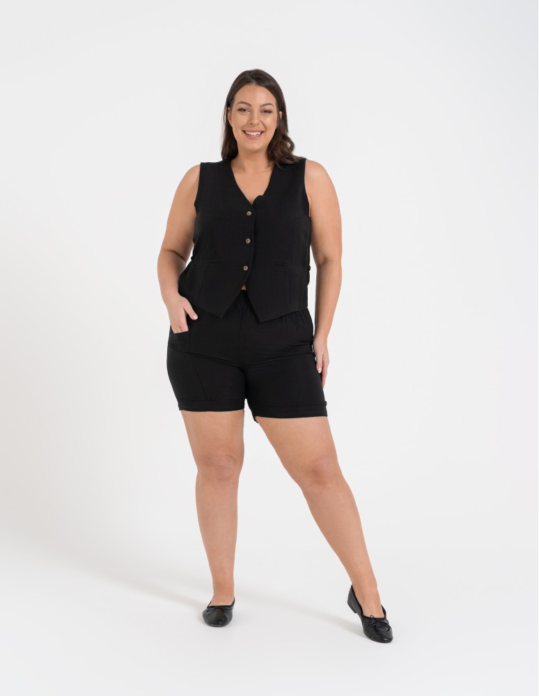 Szorty materiałowe - Spodenki damskie casual szorty z wysokim stanem i kieszeniami CZARNY  - produkt moraj.pl 5