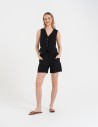 Spodenki damskie casual szorty z wysokim stanem i kieszeniami CZARNY