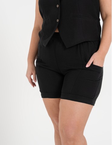 Spodenki damskie casual szorty z wysokim stanem i kieszeniami  - produkt 2