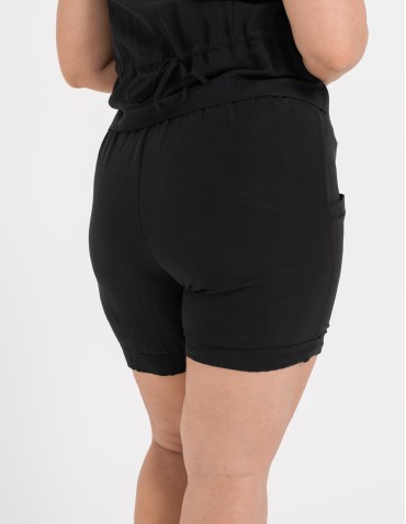 Szorty materiałowe - Spodenki damskie casual szorty z wysokim stanem i kieszeniami CZARNY - produkt 7