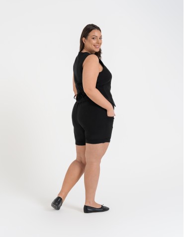 Szorty materiałowe - Spodenki damskie casual szorty z wysokim stanem i kieszeniami CZARNY - produkt 8