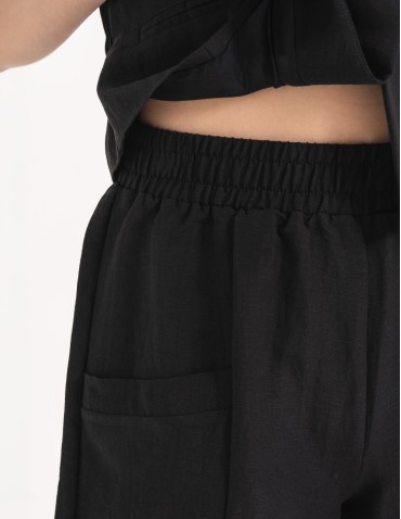 Szorty materiałowe - Spodenki damskie casual szorty z wysokim stanem i kieszeniami CZARNY - produkt 4