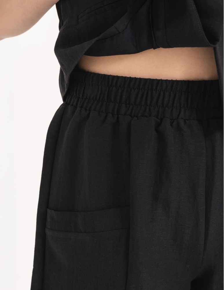 Szorty materiałowe - Spodenki damskie casual szorty z wysokim stanem i kieszeniami CZARNY  - produkt moraj.pl 4