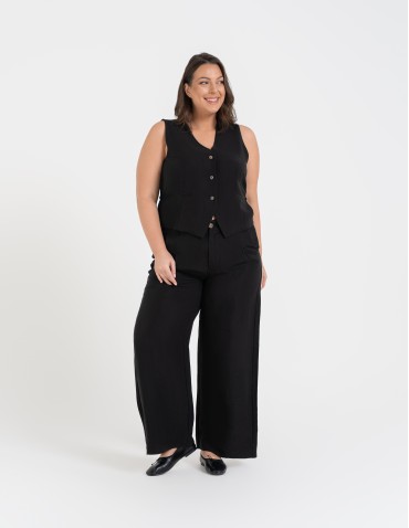 Spodnie materiałowe - Spodnie damskie z szeroką nogawką typu wide leg z lyocellu CZARNY - produkt 6