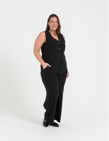 Spodnie materiałowe - Spodnie damskie z szeroką nogawką typu wide leg z lyocellu CZARNY - produkt 8