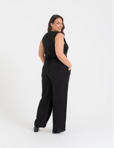 Spodnie materiałowe - Spodnie damskie z szeroką nogawką typu wide leg z lyocellu CZARNY - produkt 9