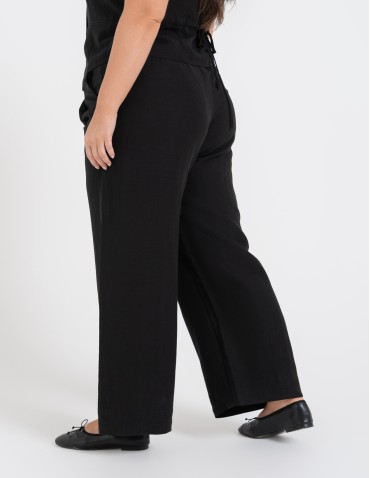Spodnie materiałowe - Spodnie damskie z szeroką nogawką typu wide leg z lyocellu CZARNY - produkt 10