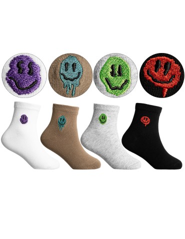 Skarpetki chłopięce długie bawełniane z haftowaną uśmiechniętą buźką 4-pak