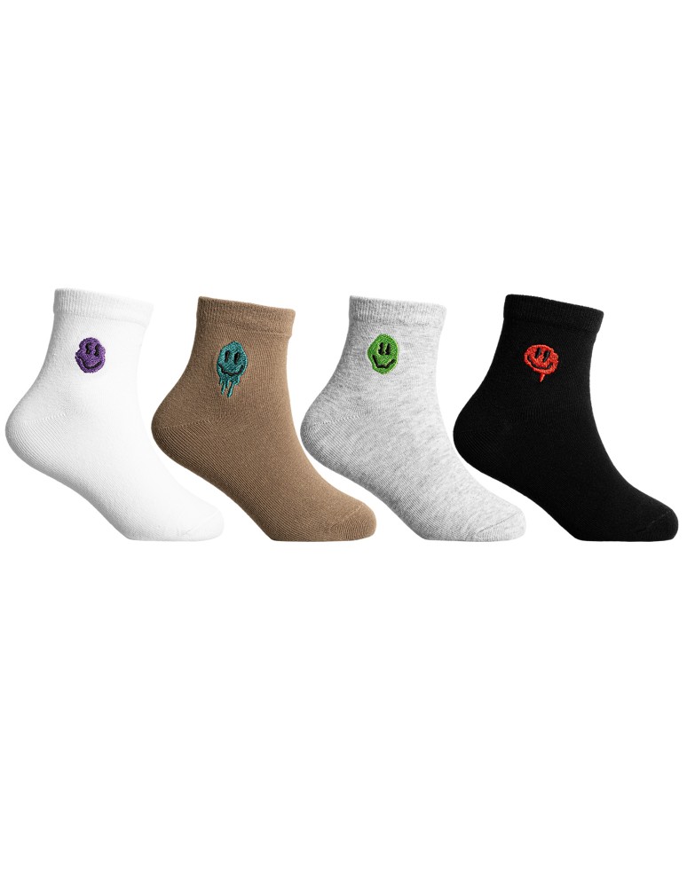 Długie - Skarpetki chłopięce długie bawełniane z haftowaną uśmiechniętą buźką 4-pak WIELOKOLOROWY  - produkt moraj.pl 2