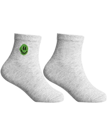 Długie - Skarpetki chłopięce długie bawełniane z haftowaną uśmiechniętą buźką 4-pak WIELOKOLOROWY - produkt 5