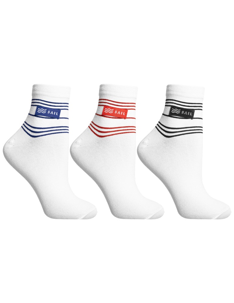 Skarpetki za kostkę - Skarpetki damskie bawełniane w stylu marynarskim 3-pak WIELOKOLOROWY - produkt moraj.pl 1