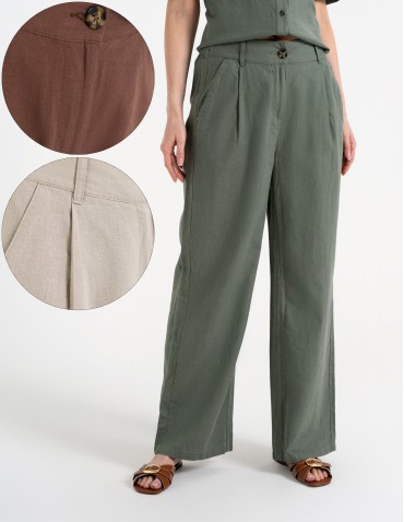 Spodnie damskie casual z lnu i wiskozy z kieszeniami