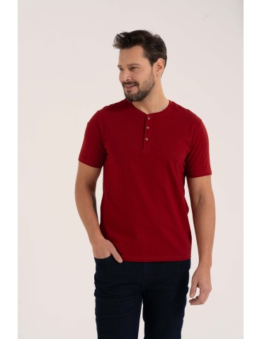 Koszulka męska bawełniana typu henley z krótkim rękawem
