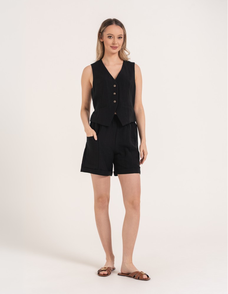 Szorty materiałowe - Spodenki damskie casual szorty z wysokim stanem i kieszeniami CZARNY  - produkt moraj.pl 10