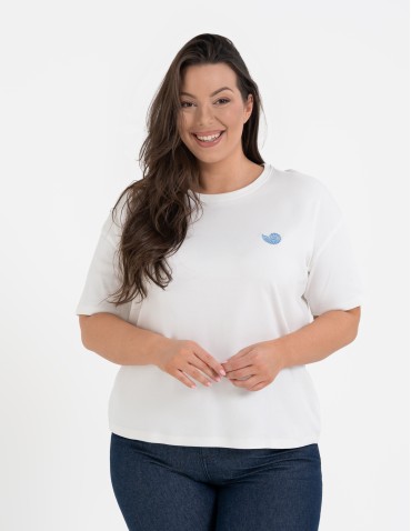 Koszulki i T-shirty - T-shirt damski luźny z haftowanym wzorem BIAŁY - produkt 7