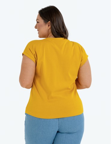 Koszulki i T-shirty - Bluzka damska bawełniana o luźnym fasonie ŻÓŁTY - produkt 6