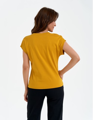 Koszulki i T-shirty - Bluzka damska bawełniana o luźnym fasonie ŻÓŁTY - produkt 9