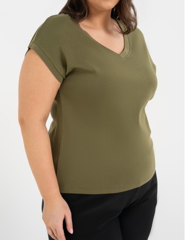 Koszulki i T-shirty - Bluzka damska bawełniana o luźnym fasonie KHAKI - produkt 11