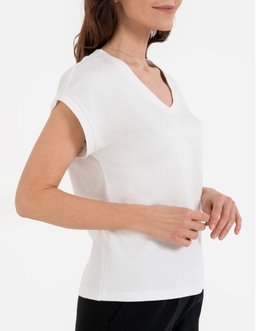 Koszulki i T-shirty - Bluzka damska bawełniana o luźnym fasonie BIAŁY - produkt 7