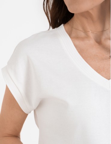 Koszulki i T-shirty - Bluzka damska bawełniana o luźnym fasonie BIAŁY - produkt 9