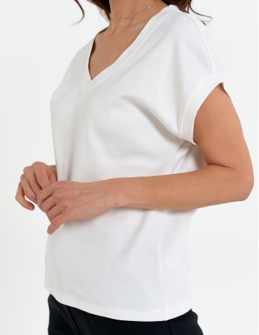 Koszulki i T-shirty - Bluzka damska bawełniana o luźnym fasonie BIAŁY - produkt 11