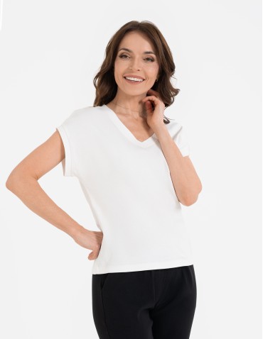 Koszulki i T-shirty - Bluzka damska bawełniana o luźnym fasonie BIAŁY - produkt 19