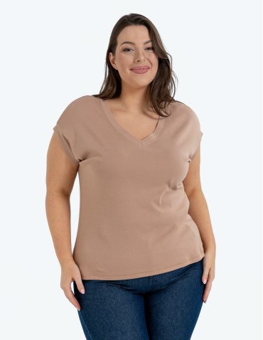 Koszulki i T-shirty - Bluzka damska bawełniana o luźnym fasonie BEŻOWY - produkt 4
