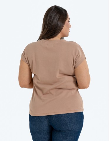 Koszulki i T-shirty - Bluzka damska bawełniana o luźnym fasonie BEŻOWY - produkt 5