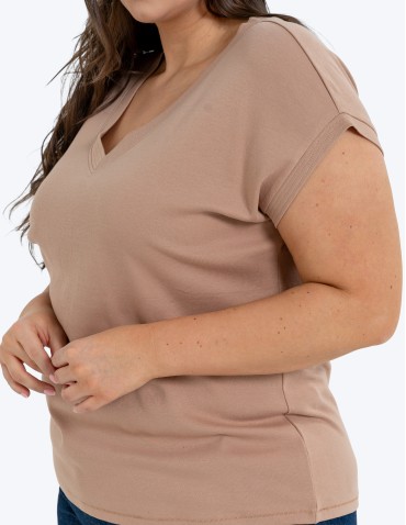 Koszulki i T-shirty - Bluzka damska bawełniana o luźnym fasonie BEŻOWY - produkt 8