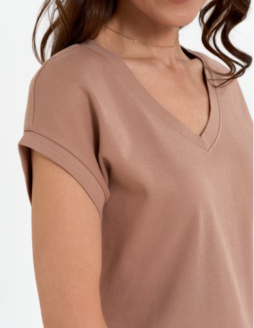 Koszulki i T-shirty - Bluzka damska bawełniana o luźnym fasonie BEŻOWY - produkt 9