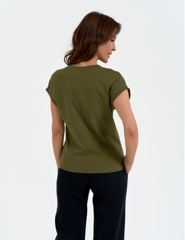 Koszulki i T-shirty - Bluzka damska bawełniana o luźnym fasonie KHAKI - produkt 12
