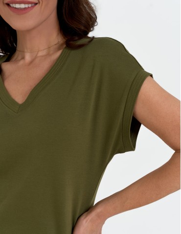 Koszulki i T-shirty - Bluzka damska bawełniana o luźnym fasonie KHAKI - produkt 13