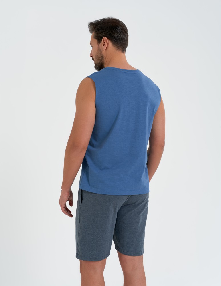 Koszulki i Tank Topy - Koszulka męska tank top bez rękawów luźna NIEBIESKI  - produkt moraj.pl 5